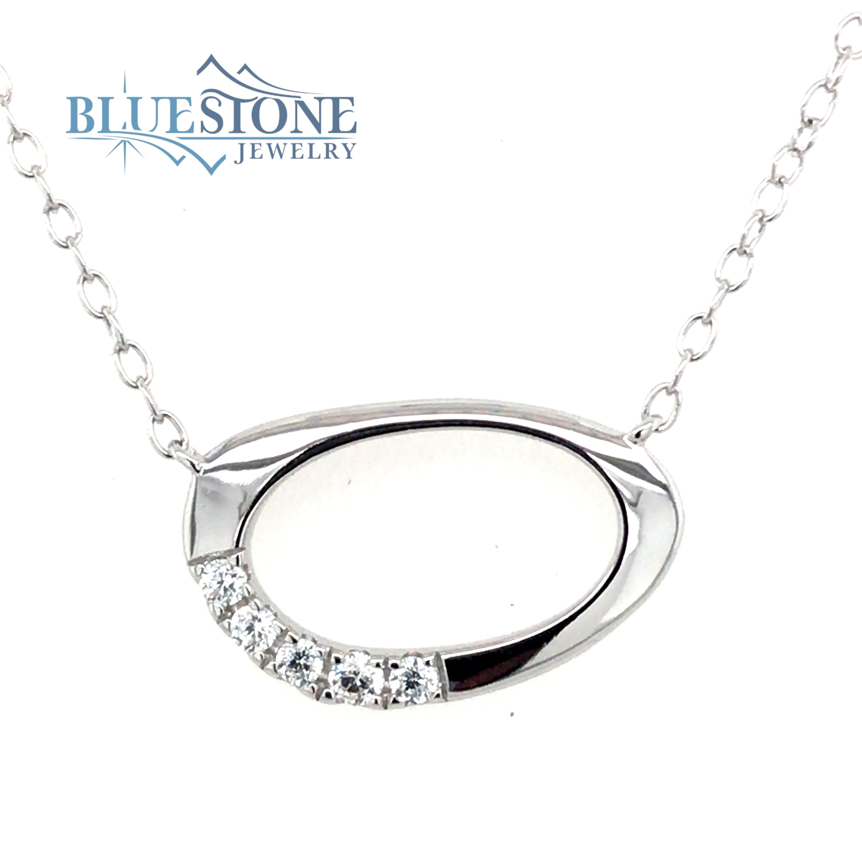 Sterling Silver Rhodium Plated Necklace with Cubic Zirconias and One R