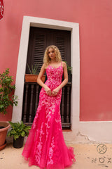 Elevate your prom or pageant look with the Nox Anabel Q1390 Prom Dress. Featuring a long sequin body with a sheer corset and mermaid silhouette, this dress will have you shining all night. Stand out in vibrant neon while feeling confident and elegant. Sizes: 0-16 Colors: Neon Green, Neon Orange, Coral Fuchsia, Ocean Blue