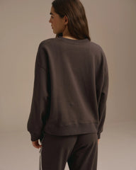 Varsity Loose Fit Sweatshirt - Washed Coffee Bean/Marshmallow White