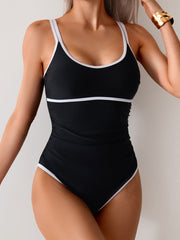 Ocevara - Womens Tummy Control Swimsuit Color Block One Piece Bathing Suits Slimming Double Straps Swimwear High Cut Swim Suit