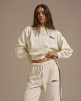Varsity Loose Fit Sweatshirt - Marshmallow White/Coffee Bean