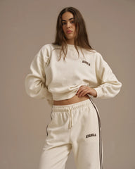 Varsity Loose Fit Sweatshirt - Marshmallow White/Coffee Bean
