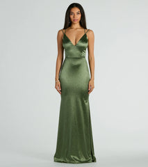Step into confidence in the Macy Lace Up Slim Glitter Satin Formal Dress, a olive green glitter dress that turns heads with every move.