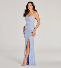 Shimmer through every feed refresh in the Jillian Sequin Slit Long Formal Dress, a viral-worthy look from Windsor's light blue prom dresses that nails bold, confident energy.