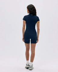 Ultimate Short Sleeve Zip Up Top - Navy Blue