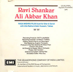 Ravi Shankar / Ali Akbar Khan : Raga Mishra Piloo (Duet For Sitar & Sarod) (CD, Album, RE)