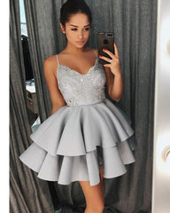 Gray Spaghetti Short Cocktail Party Dresses Semi Formal Girls Junior homecoming Prom Short Dress