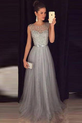 Silver Grey Prom Dress, Evening Gown, Graduation School Party Dress, Winter Formal Dress