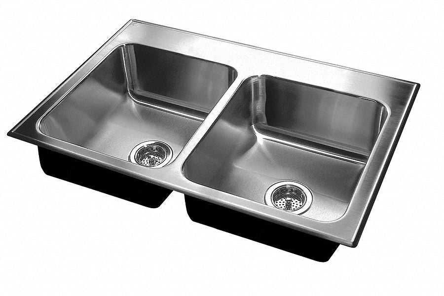 Just Manufacturing 33 in x 22 in x 5 1/2 in Drop-In Sink with Faucet Ledge with 14 in x 16 in Bowl Size - DL-ADA-2233-A-GR-3 5.5 DCR
