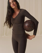 Ultimate Ruched Front Long Sleeve Top - Coffee Bean