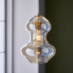 Kelda Satin Brass & Glass Shaped Single Pendant Light