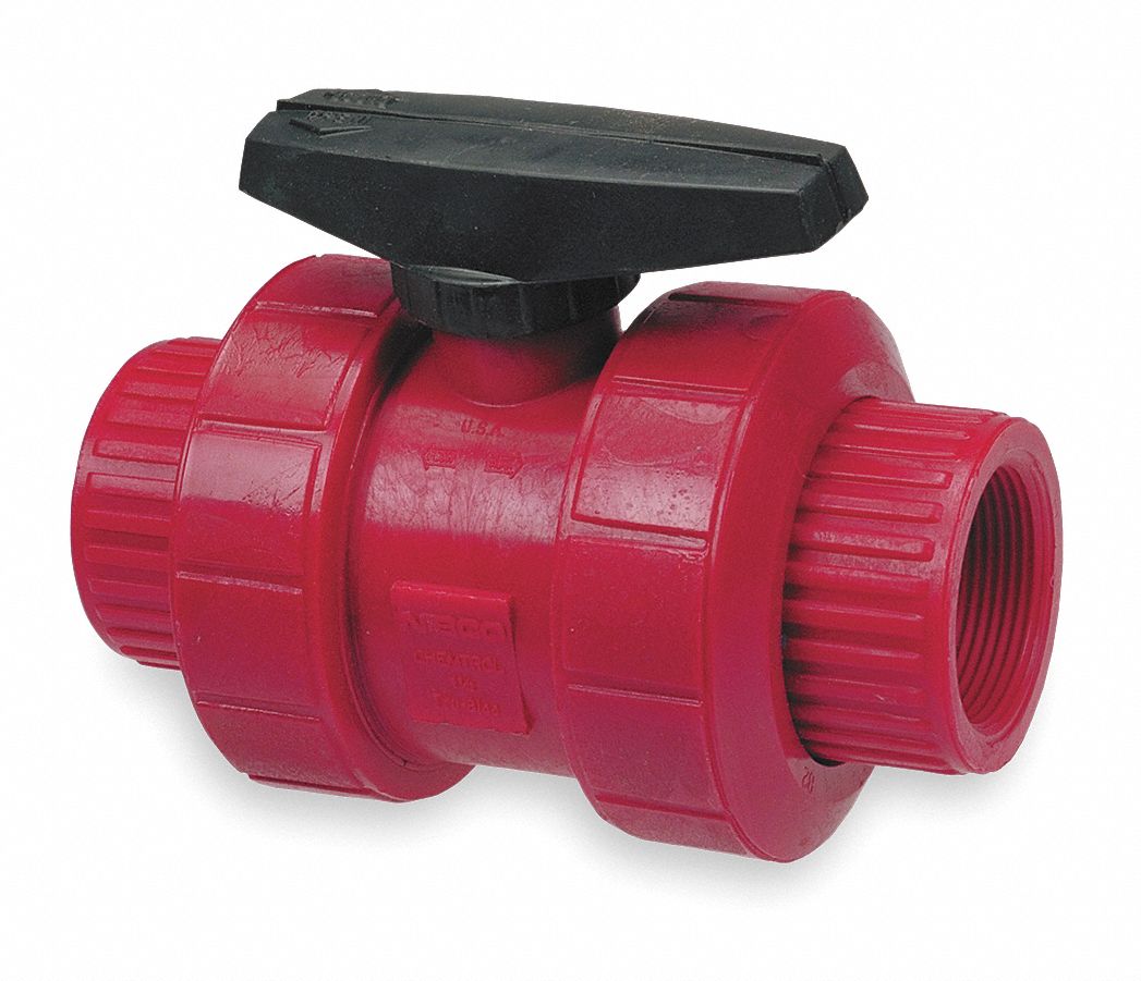 Chemtrol Ball Valve, Kynar(R), Inline, 2-Piece, Pipe Size 1 in, Connection Type Socket x Socket - S65TB-V 1