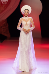 White Bridal Ao Dai | Modern Vietnamese Bridal Dress with French Lace (#AMBERLY) - Dream Dresses by P.M.N.