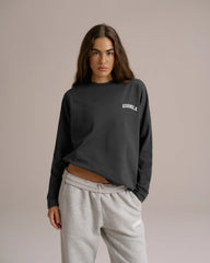 Varsity Long Sleeve Drop Shoulder T-shirt - Graphite Grey/Marshmallow White