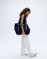 Branded Strap Tote Bag - Navy Blue