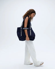 Branded Strap Tote Bag - Navy Blue