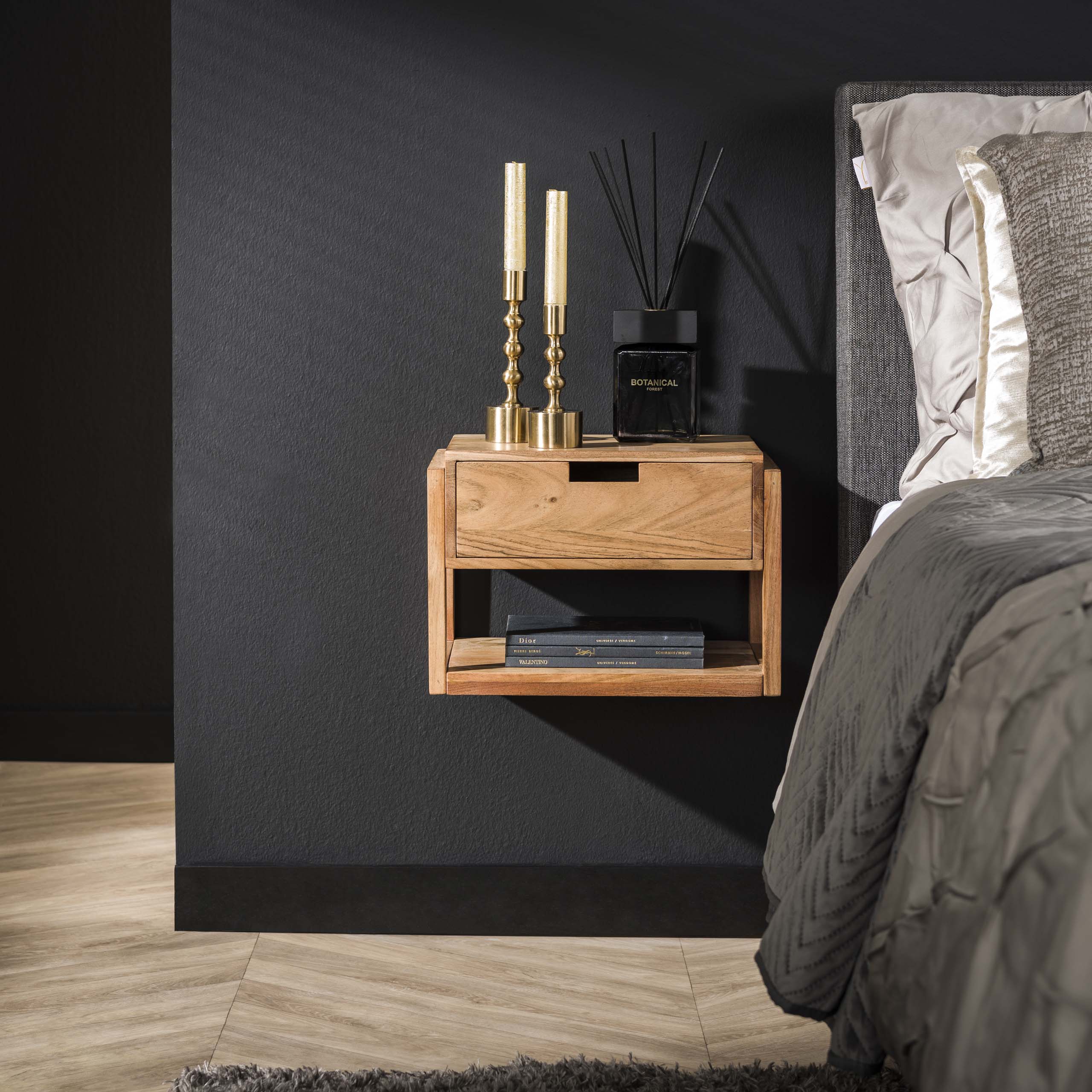 Nachtkastje houten frame zwevend 1 lade / Massief acacia