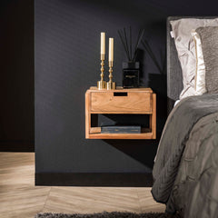 Nachtkastje houten frame zwevend 1 lade / Massief acacia