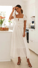 White Square Neckline Midi Dress