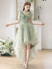 A-Line High Low Lace Short Prom Dress, Lace Homecoming Dress fg6050