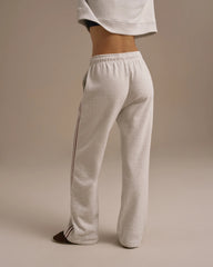 Varsity Loose Fit Straight Leg Sweatpants - Light Grey Melange/Dark Cherry
