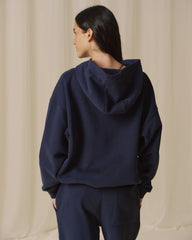Varsity Zip Through Hoodie - Navy Blue