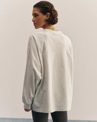 Varsity Long Sleeve Oversized T-Shirt - Light Grey Melange/Graphite Grey