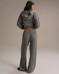 Cable Knit Straight Leg Trousers - Dark Grey Melange