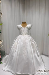 Kids White Girls' Satin Party Dress White Solid Color Wedding Mesh Princess Ballroom Dress, Tulle Dress Flower Girl's Dress Summer Spring Fall
