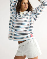Varsity Oversized Stripe Rugby Top - Airy Blue/Marshmallow White