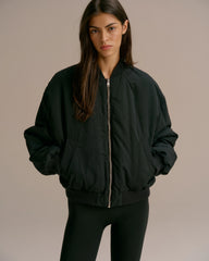 Drop Shoulder Reversible Bomber Jacket - Black/Olive Green