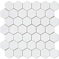 Thassos White Greek Marble 2 inch Hexagon Mosaic Tile, Honed - Tilefornia