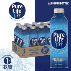 Pure Life Purified Bottled Water, 18-Pack - Still Bottled Drinking Water Enhanced with Minerals for a Crisp Taste, Aluminum Bottles - 20 fl oz