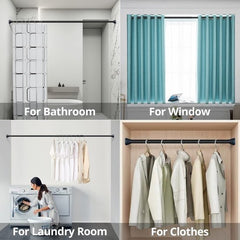 Curtain Pole No Drilling Required, Shower Curtain Rail, Curtain Rail, Clamping Rod for Heavy Curtains, Telescopic Clothes Rail, Extendable, Tension Rod, 114-184 cm, Black