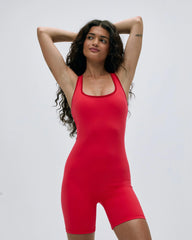 Ultimate Racer Back Piping Romper - Apple Red