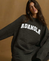 Varsity Boucle Oversized Knit Sweatshirt - Charcoal Grey/Marshmallow White