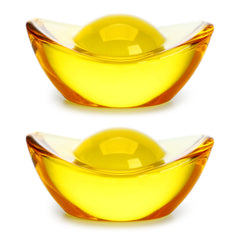 2Pcs Handmade Chinese Yellow Crystal Yuan Bao Figurine Collectibles Feng Shui Golden Ingot Statues Ornament For Wealth Luck,3Inch