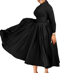 Ptorlio Womens Plus Size Long Sleeve Dress Fall Semi Formal A Line Flowy Cocktail Maxi Dresses