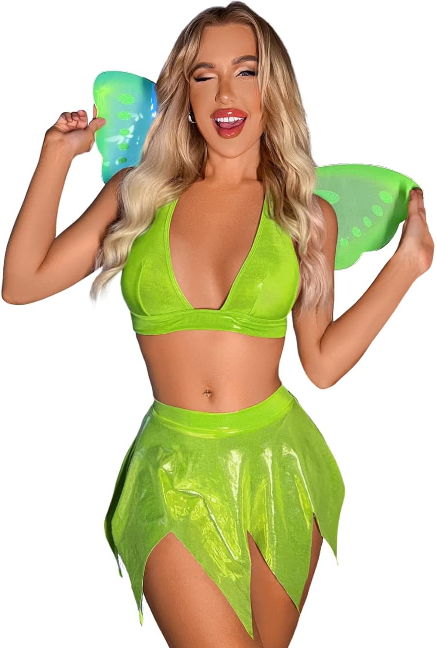 Kaei&Shi Sexy Fairy Halloween Costumes For Women, Butterfly Wings Cosplay Rave Outfits, 3 Piece Skirt Lingerie Set Boudoir