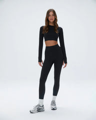 Long Sleeve Crop Top - Black