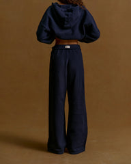 Varsity Knit Straight Leg Sweatpants - Navy Blue/Marshmallow White