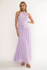 Brighten Drop Waist Flower Accent Maxi Dress Lilac by Selfie Leslie