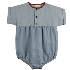 POPELIN UNI BLUE SHORT SLEEVE ROMPER