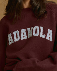 Varsity Boucle Oversized Knit Sweatshirt - Burgundy/Light Grey Melange