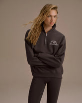 Campus Oversized Funnel Neck Zip Sweatshirt - Washed Coffee Bean/Marshmallow White