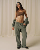Branded Straight Leg Sweatpants - Olive Green