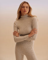 Rib Knit Merino Blend Hooded Top - Light Grey Melange