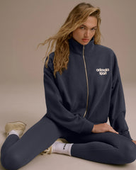 AS Bold Oversized Full Zip Funnel Neck Sweatshirt - Midnight Blue/Marshmallow White