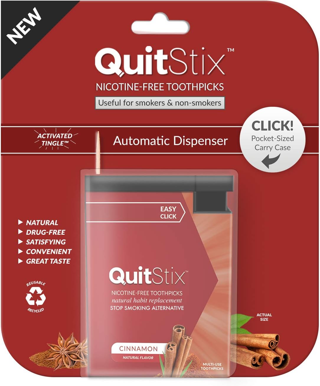 Craving Relief Toothpicks with Activating Tingle to Replace Cigarettes, Quit Smoking, Vaping, Keeps Mouth Clean & Fresh, Perfect for Smokers & Non-Smokers (Cinnamon, 1 Pack)