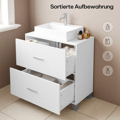 eSituro Waschbeckenunterschrank weiß, Badezimmerschrank mit 2 Schubladen, Badezimmer Unterschrank Waschbecken, Waschtischunterschrank freistehend, Badunterschrank, 60x60x30 cm